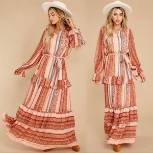 Shop Red Dress by Flying Tomato Maxi stand tall rust print maxi dress.